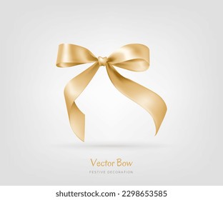 Beautiful vector illustration of a golden bow with a knot. For anniversaries, birthdays, Christmas, weddings, greeting cards, banners, invitations, gift boxes, sales.