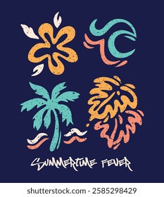Beautiful vector illustration of graphic elements related to summer and tropical weather. Art in simple and minimalist style. Design for t-shirt prints, decoration, etc.