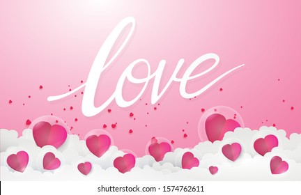 Beautiful vector illustration of graphic style ,text love hearts. Romantic creative concept. paper cut deep style.