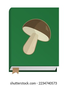 Beautiful vector illustration with green flat book with edible mushroom isolated on the white background