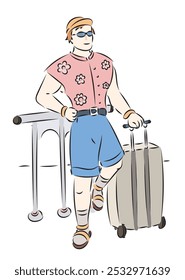 Beautiful vector illustration with hand drawn male tourist isolated on the white background