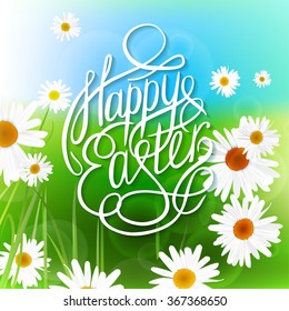 Beautiful vector illustration of handwritten Easter typography in a shape of egg in fresh colors. Happy Easter Day. Useful for postcard, invitation, T- shirt and poster creative design.