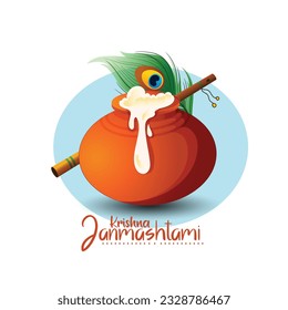 Beautiful vector illustration of Happy Krishna Janmashtami 