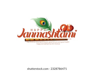 Beautiful vector illustration of Happy Krishna Janmashtami 