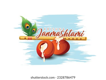 Beautiful vector illustration of Happy Krishna Janmashtami 