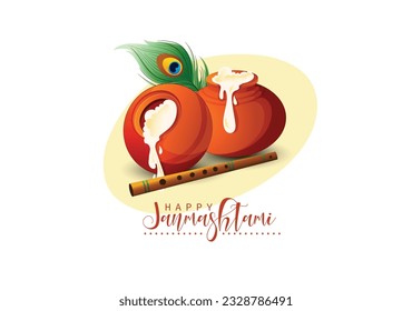 Beautiful vector illustration of Happy Krishna Janmashtami 