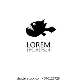 Beautiful vector illustration icon black is a predatory fish with sharp teeth on white background