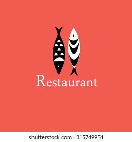 Beautiful vector illustration icon with a fish restaurant and an inscription