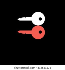 Beautiful vector illustration icon red and white key to the door