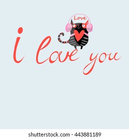 Beautiful vector illustration with love cat on a white background