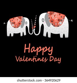 Beautiful vector illustration love elephants greeting Happy Valentine