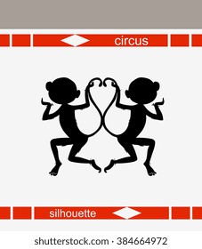 Beautiful vector illustration of monkeys silhouette. Can be used for the logo of the national park, the zoo, the circus, websites.