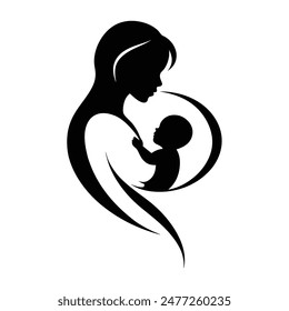 Wunderschöne Vektorillustration von Mutter und Kind in einer liebevollen Umarmung innerhalb eines Kreises Silhouette symbolisiert eine glückliche Familienbindung