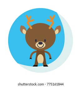 Beautiful vector illustration with nice, smiling christmas deer. Christmas card, poster. Stock vector. Blue background