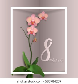 Beautiful vector illustration on 8 March, International Women's Day, spring, flowers, orchids