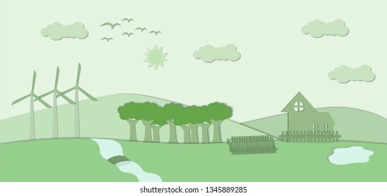 beautiful vector illustration  paper cut of landscape of the nature environment in the city for background.