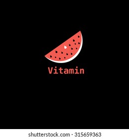 Beautiful vector illustration of a piece of watermelon icon labeled vitamin