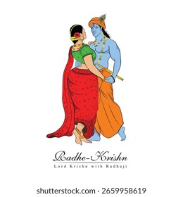 Una hermosa Ilustración vectorial de Radha y Krishna, Un Vector que dibuja al Dios hindú Krishna, Un arte de adoración religiosa hindú