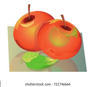 Beautiful vector illustration of red apples on the table isolated