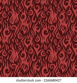 Beautiful vector illustration with red fire seamless pattern on the purple background