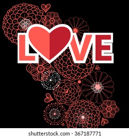 Beautiful vector illustration with red heart for lovers