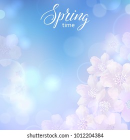 Beautiful vector illustration with sakura flowers. Stylish spring background with a place for text, good for cards, invitations