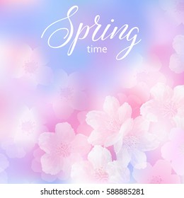 Beautiful vector illustration with sakura flowers. Stylish spring background with a place for text, good for cards, invitations