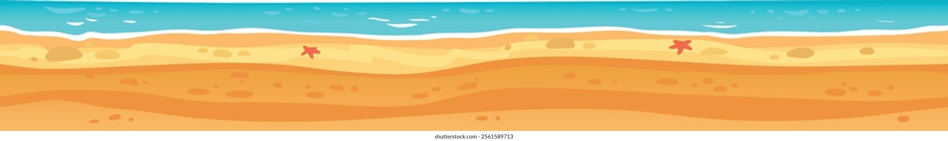 Beautiful vector illustration of a sandy beach with starfish, perfect for summer and travel themed projects, creating a serene and inviting atmosphere