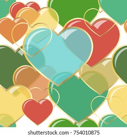 Beautiful vector illustration Seamless hearts of gems in gold frame. Background romantic design. for greeting cards and invitations to a wedding, birthday, Valentine's Day, mother's day