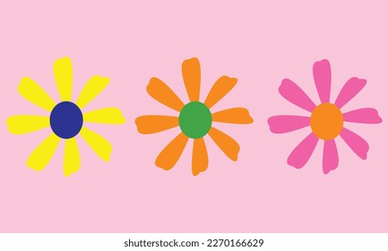 Beautiful Vector Illustration of a set of colorful daisies on a lite pink background