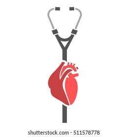 Beautiful vector illustration of the stethoscope listening heart. Abstract medicine symbol. Useful for sign, logotype, pictogram development, infographic, leaflet, brochure and poster graphic design.