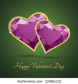 Beautiful vector illustration of two magenta diamonds set in gold