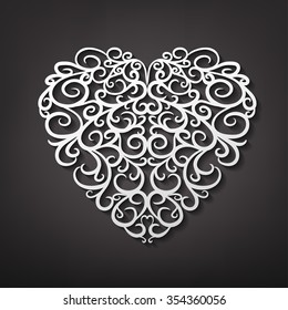 Beautiful vector illustration of a white decorative heart pattern in cute hand drawn style. Editable image isolated on a dark gray background useful for postcard, poster, placard or invitation design.