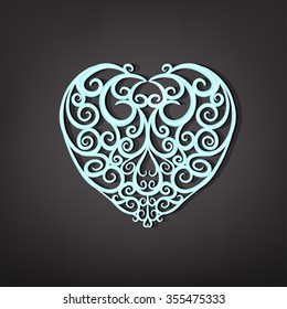 Beautiful vector illustration of a white decorative heart pattern in cute hand drawn style. Editable image isolated on a dark gray background useful for postcard, poster, placard or invitation design.