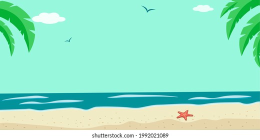 Schöne Vektorgrafik eines wilden Strandes ohne Menschen mit weißem Sand.