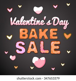 Beautiful vector illustration of winter bake sale made in cute tasty style with handdrawn typography in a shape of fresh cakes  and whipped cream decoration.