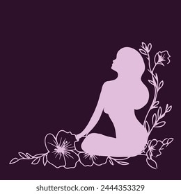 A beautiful vector illustration of a woman silhouette with a flower. Intricately combined with floral elements, creating a harmonious blend of human and nature.