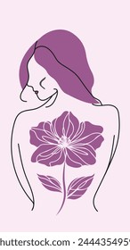 A beautiful vector illustration of a woman silhouette with a flower inside. intricately combined with floral elements, creating a harmonious blend of human and nature.
