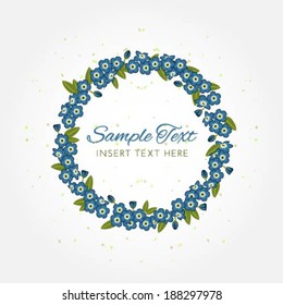 Beautiful vector illustration of a wreath made of forget-me-not flowers