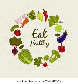 Beautiful vector illustration of a wreath made of colorful vegetables