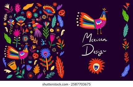 Beautiful vector illustrations with design for Mexican holiday 5 may Cinco De Mayo. Vector template with traditional Mexican symbols. Mexico illustrations