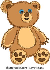 Beautiful vector image with brown, yellow, cute and funny bear toy