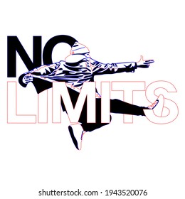 Beautiful vector image man in motion shrouded in letters on a white background