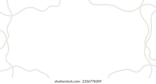 Beautiful vector image of strands of pearls, necklaces on a white background. Beautiful pearl necklace. Jewel. Bead decoration. Vector illustration. White background. Border.