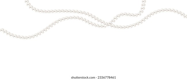 Beautiful vector image of strands of pearls, necklaces on a white background. Beautiful pearl necklace. Jewel. Bead decoration. Vector illustration. White background. Border.