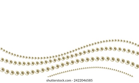 Hermosa imagen vectorial de hebras de perlas, collares en un fondo blanco. Hermoso collar de perlas. Joya. Decoración de cuentas. Ilustración vectorial. Fondo blanco. Borde.