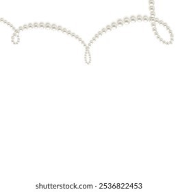 Beautiful vector image of strands of pearls, necklaces on a white background. Jewelry. Bead decoration. Vector illustration. White background. Border.