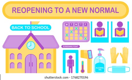 Beautiful Vector Infographic Concept Strategy Of Reopening To New Normal. About School. Back To School.