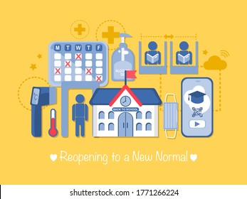 beautiful vector infographic concept strategy of Reopening to New Normal. about school. Back to school.