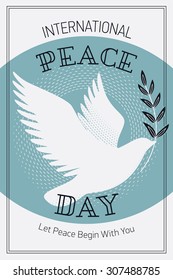 Beautiful vector 'International Day Of Peace' concept design with flying peace dove holding olive branch. Ideal for posters, graphic and web design 